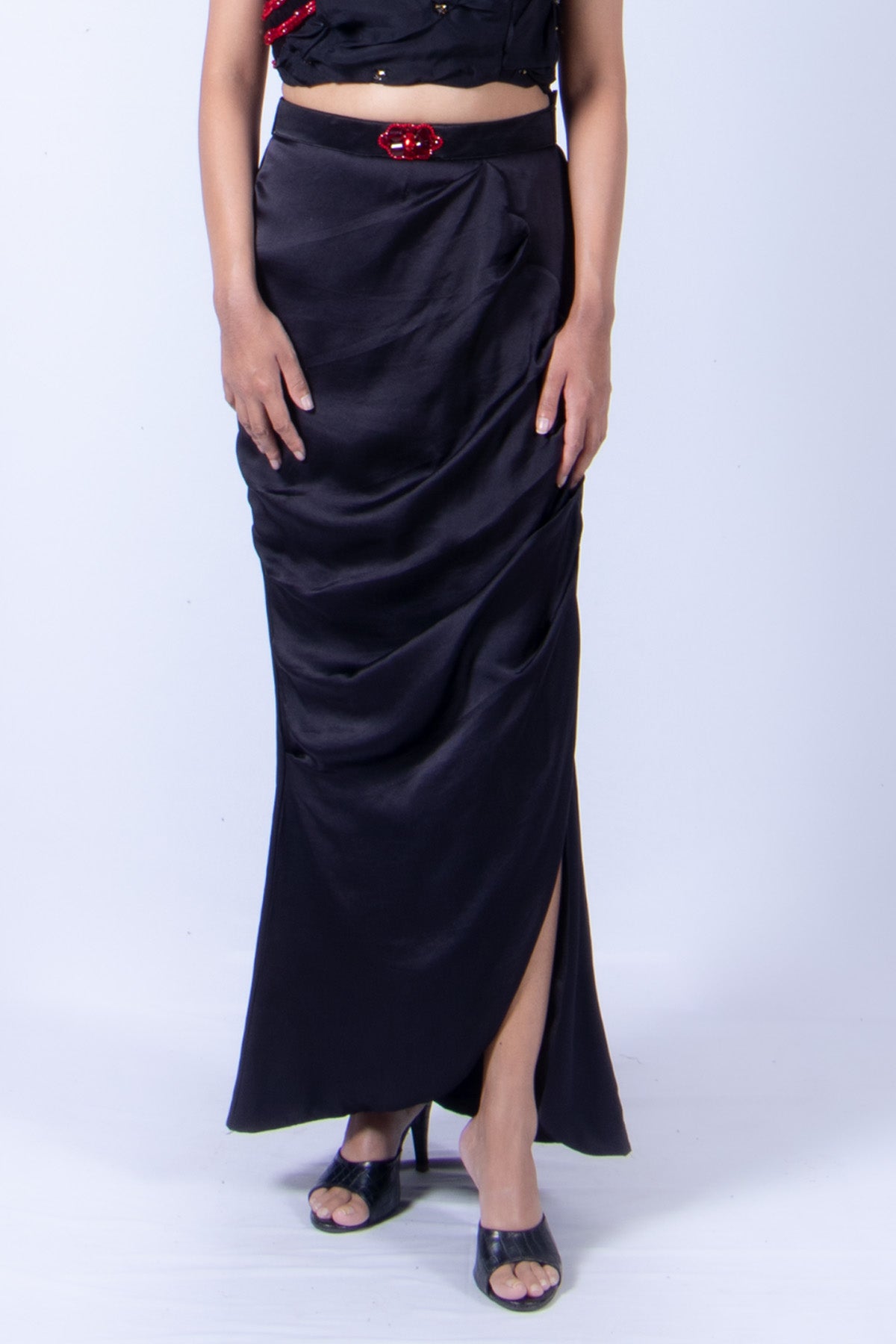 Etti Kapoor Black Satin Drape Scallop Skirt Online